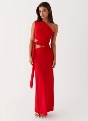 Love Me Tie Maxi Dress - Red Love Me Tie Maxi Dress - Red