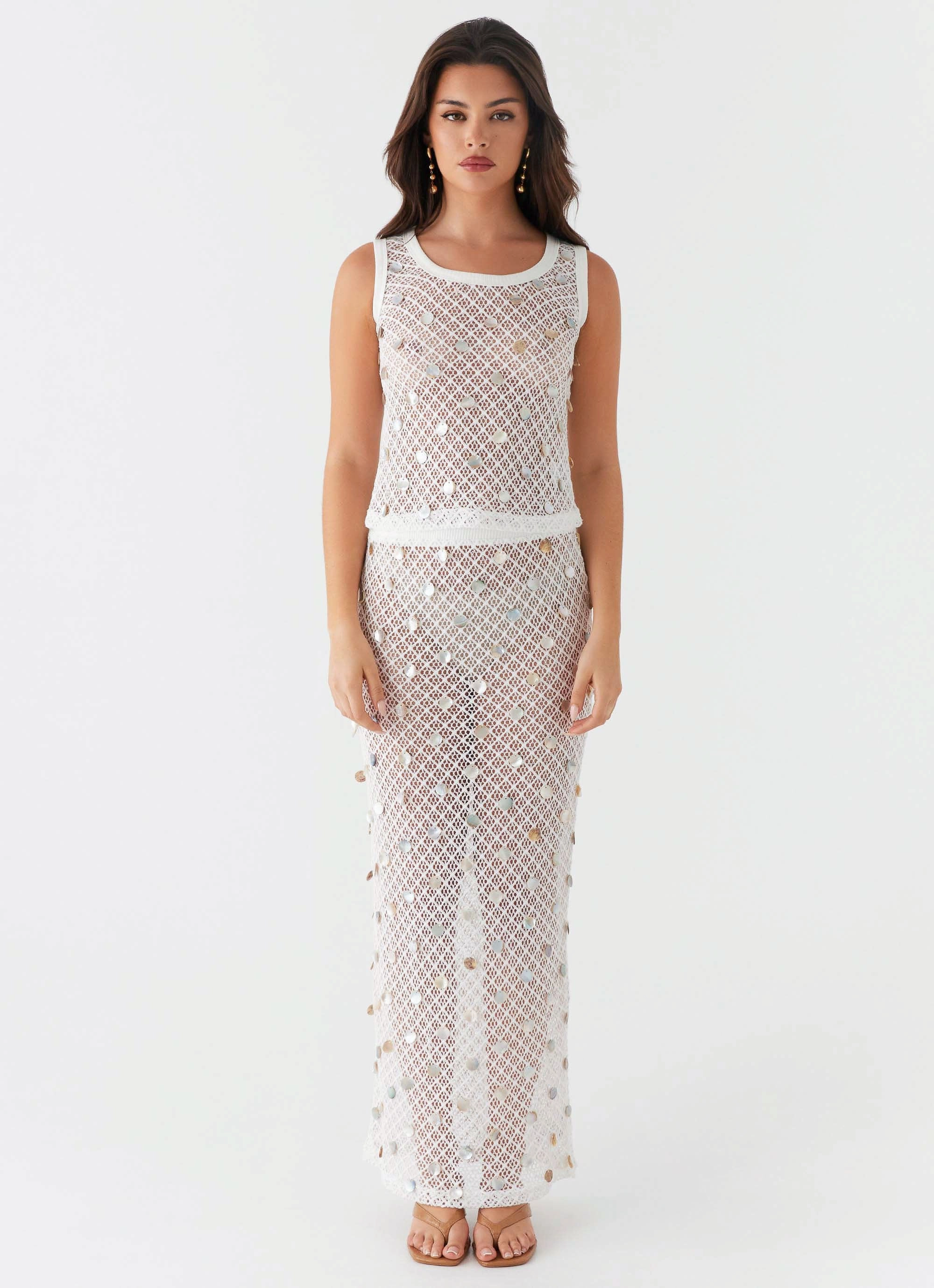 Lovina Shell Knit Maxi Skirt - White