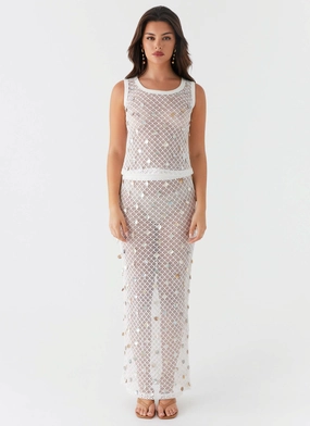 Lovina Shell Knit Maxi Skirt - White Lovina Shell Knit Maxi Skirt - White