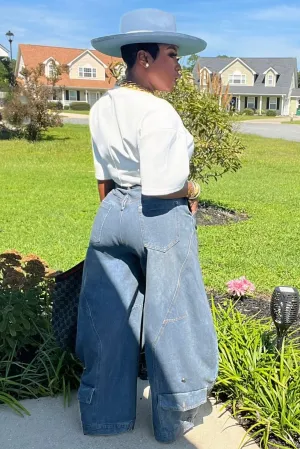 Lowanda Oversized Flap Over Statement Wide-Leg Denim Pants Lowanda Oversized Flap Over Statement Wide-Leg Denim Pants