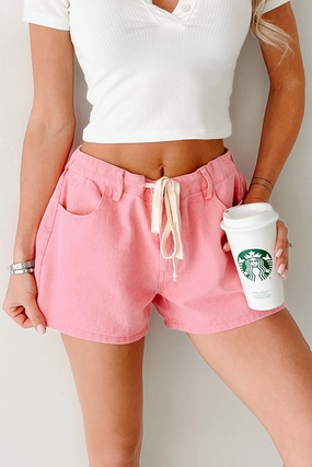 Lowkey Lovely Drawstring Denim Shorts (Pink) Lowkey Lovely Drawstring Denim Shorts (Pink)