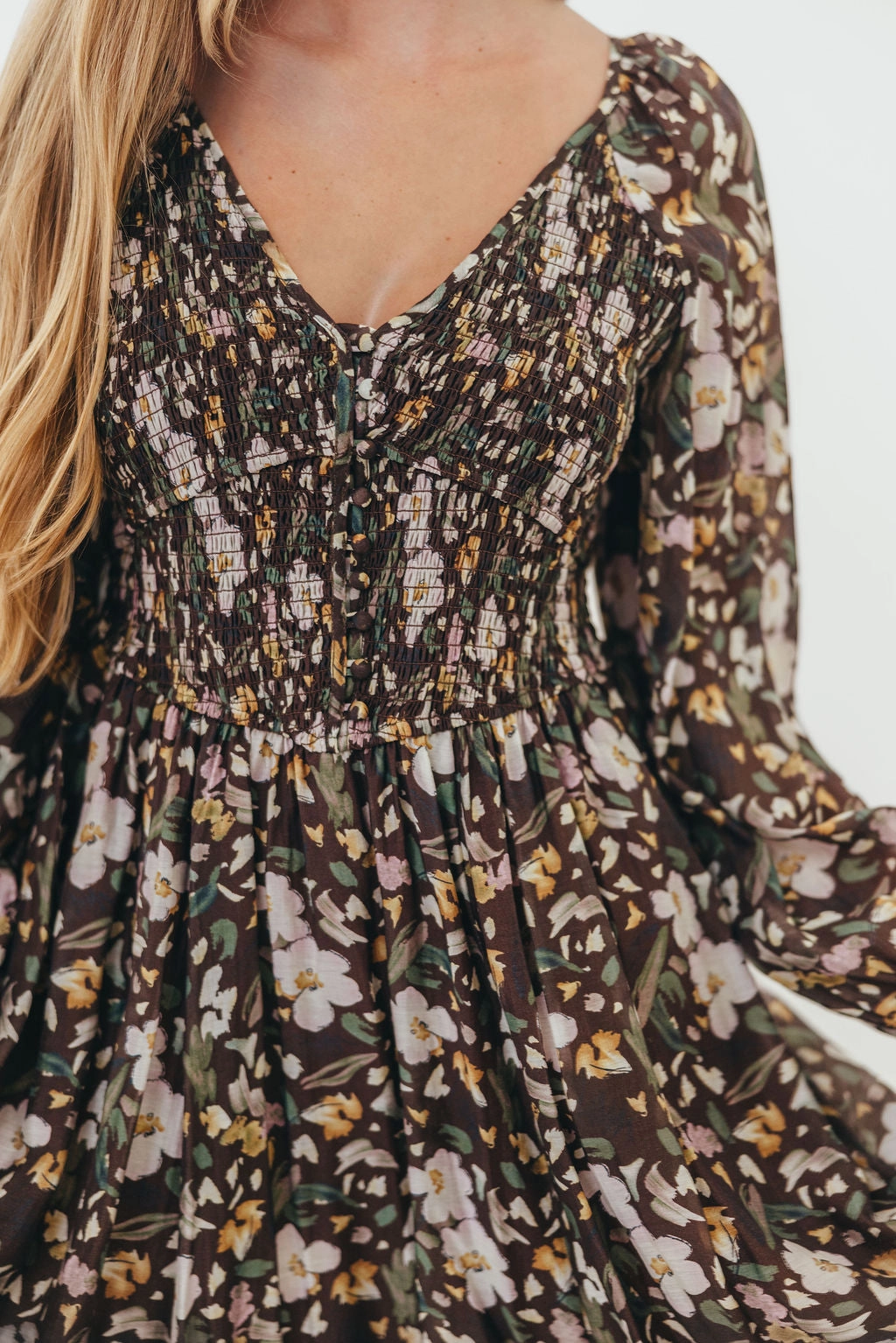 Luann Floral Maxi Dress in Mocha Mousse