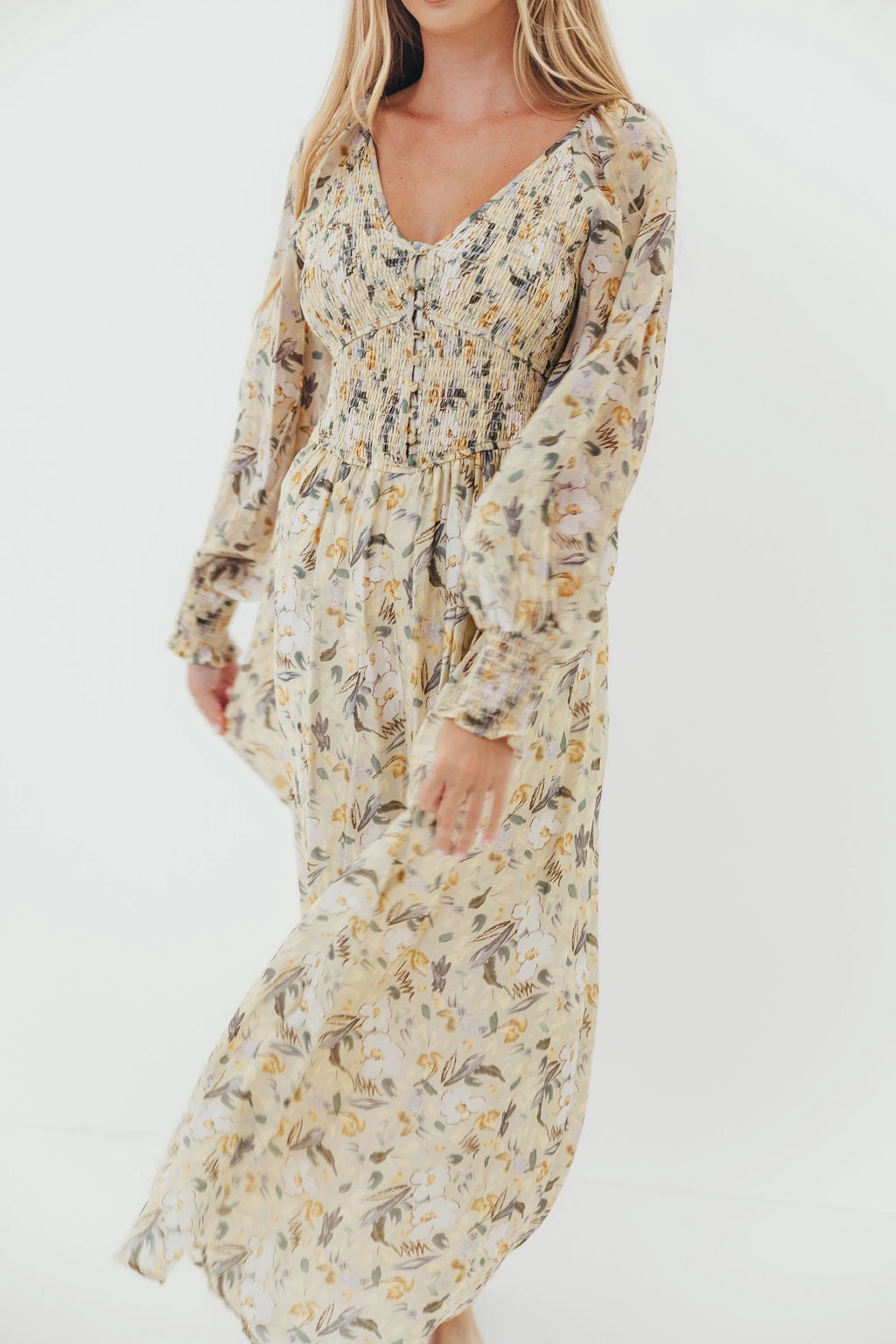 Luann Floral Maxi Dress in Vintage Cream
