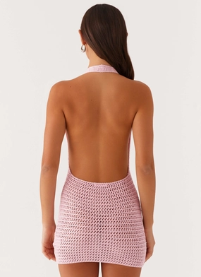 Luciana Crochet Halterneck Mini Dress - Pink Luciana Crochet Halterneck Mini Dress - Pink
