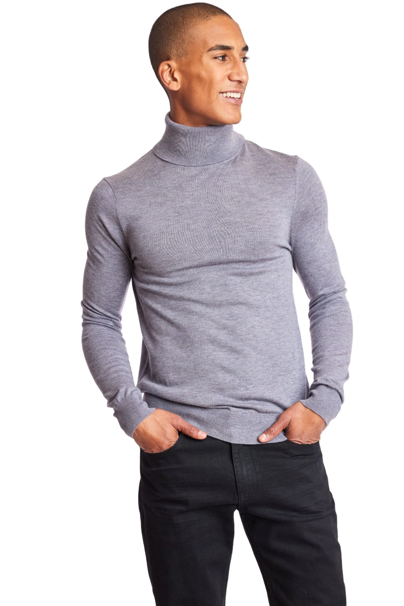 Luxe Fine Gauge Turtleneck - Heather Grey