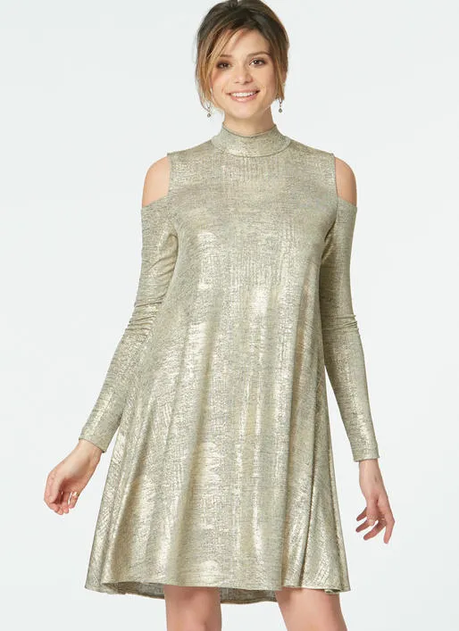 M7622 Misses' Knit Swing Dresses with Neckline and Sleeve Variations