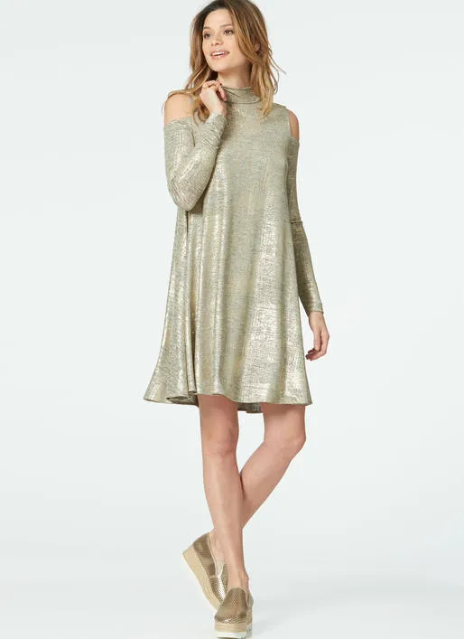 M7622 Misses' Knit Swing Dresses with Neckline and Sleeve Variations