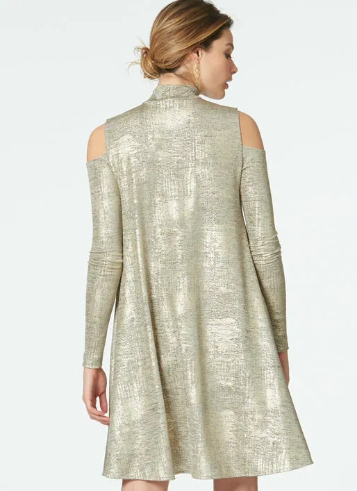 M7622 Misses' Knit Swing Dresses with Neckline and Sleeve Variations