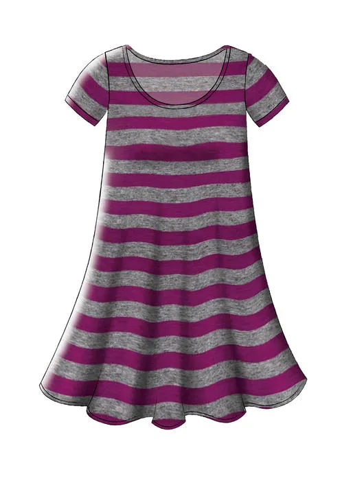M7622 Misses' Knit Swing Dresses with Neckline and Sleeve Variations
