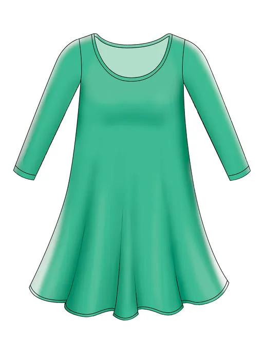 M7622 Misses' Knit Swing Dresses with Neckline and Sleeve Variations