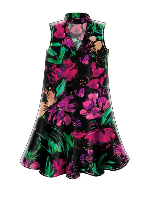M7622 Misses' Knit Swing Dresses with Neckline and Sleeve Variations