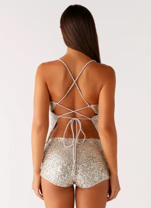 Maelis Low Rise Sequin Mini Shorts - Silver Maelis Low Rise Sequin Mini Shorts - Silver