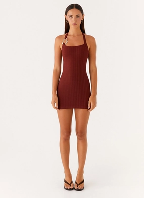 Magda Ribbed Mini Dress - Brown Magda Ribbed Mini Dress - Brown