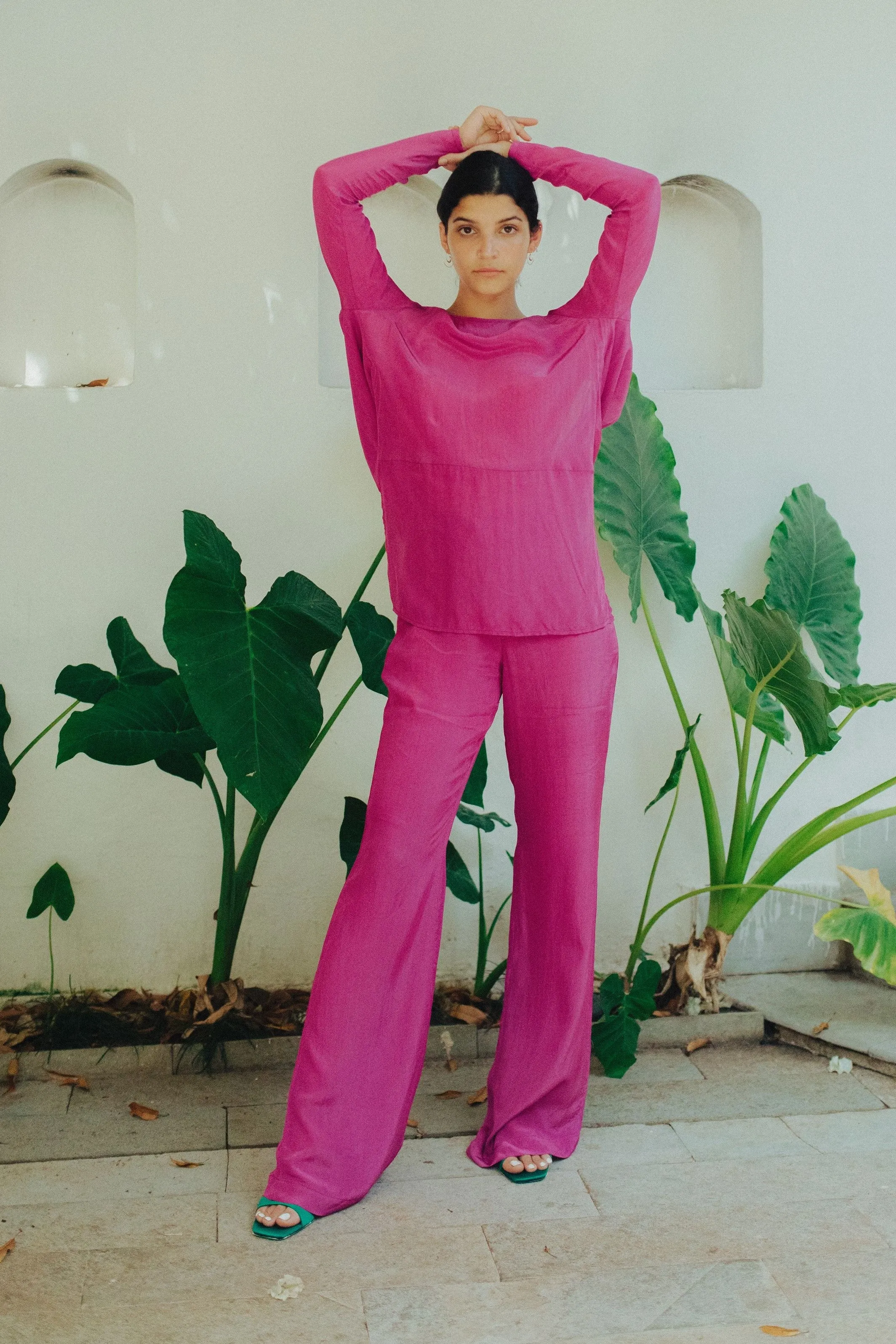 Magenta High Waist Trousers