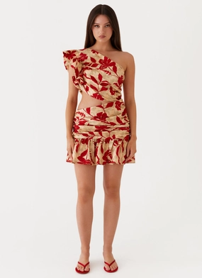 Maisie Linen Mini Dress - Red Green Floral Maisie Linen Mini Dress - Red Green Floral