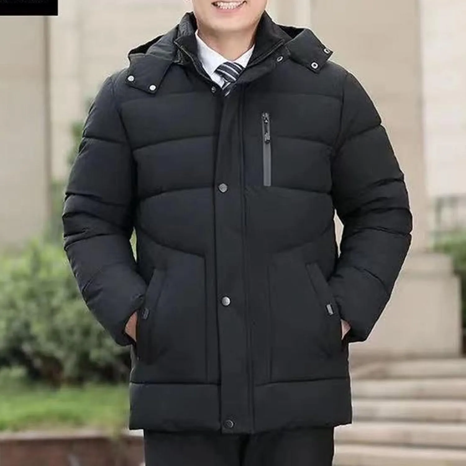Maiyifu-GJ Men's Winter Hooded Puffer Jacket Fleece Lined Windproof Down Coats Thicken Warm Parka Outerwear Windbreaker