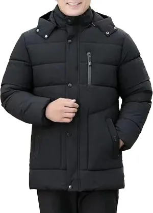 Maiyifu-GJ Men's Winter Hooded Puffer Jacket Fleece Lined Windproof Down Coats Thicken Warm Parka Outerwear Windbreaker