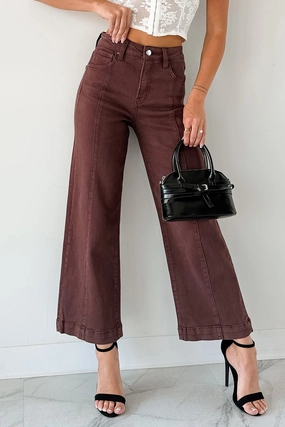 Maizie Tummy Control Wide Leg Cropped Risen Jeans (Choco Brown) Maizie Tummy Control Wide Leg Cropped Risen Jeans (Choco Brown)