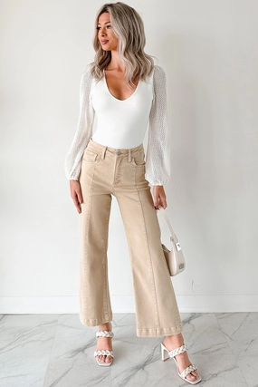 Maizie Tummy Control Wide Leg Cropped Risen Jeans (Latte) Maizie Tummy Control Wide Leg Cropped Risen Jeans (Latte)