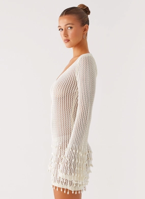 Majestic Beaded Crochet Mini Dress - Ivory Majestic Beaded Crochet Mini Dress - Ivory