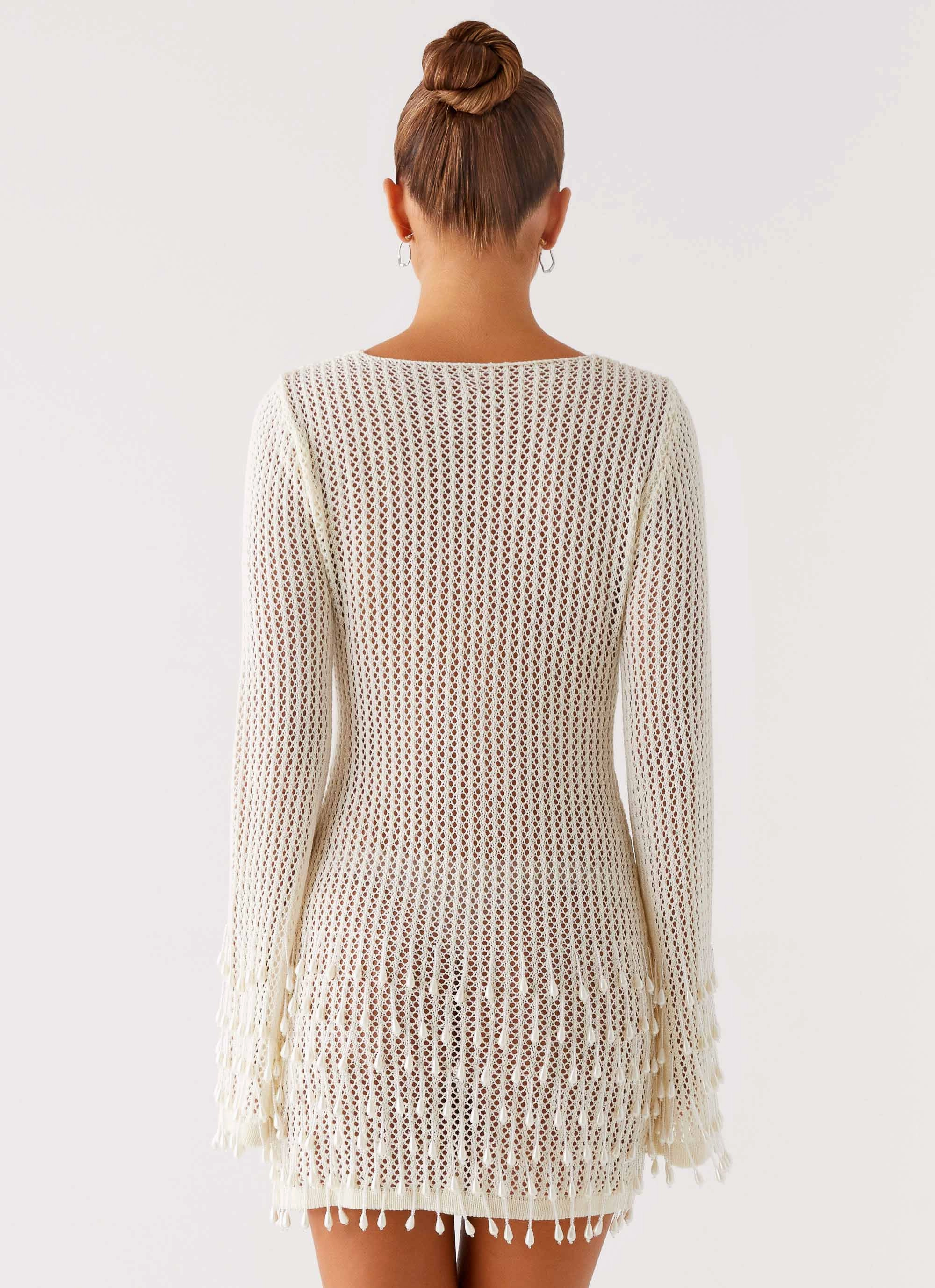 Majestic Beaded Crochet Mini Dress - Ivory