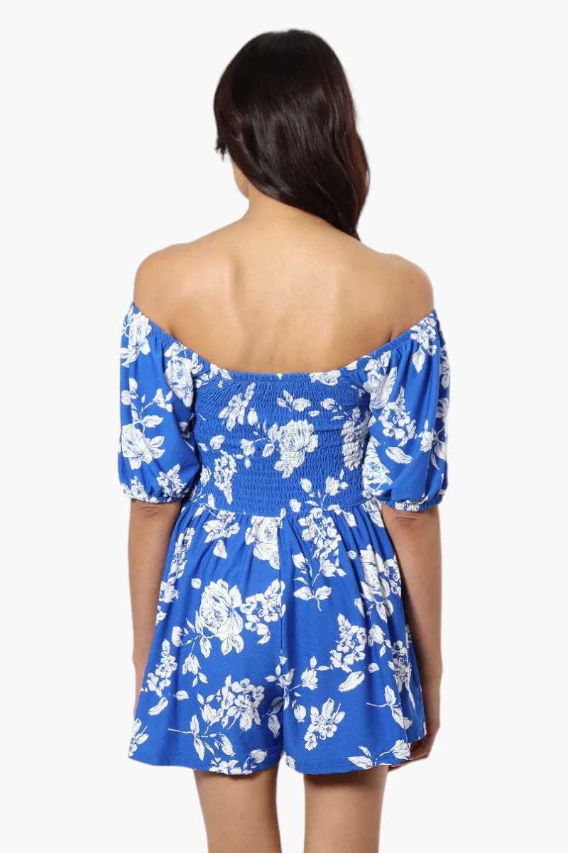 Majora Floral Smocked Waist Romper - Blue