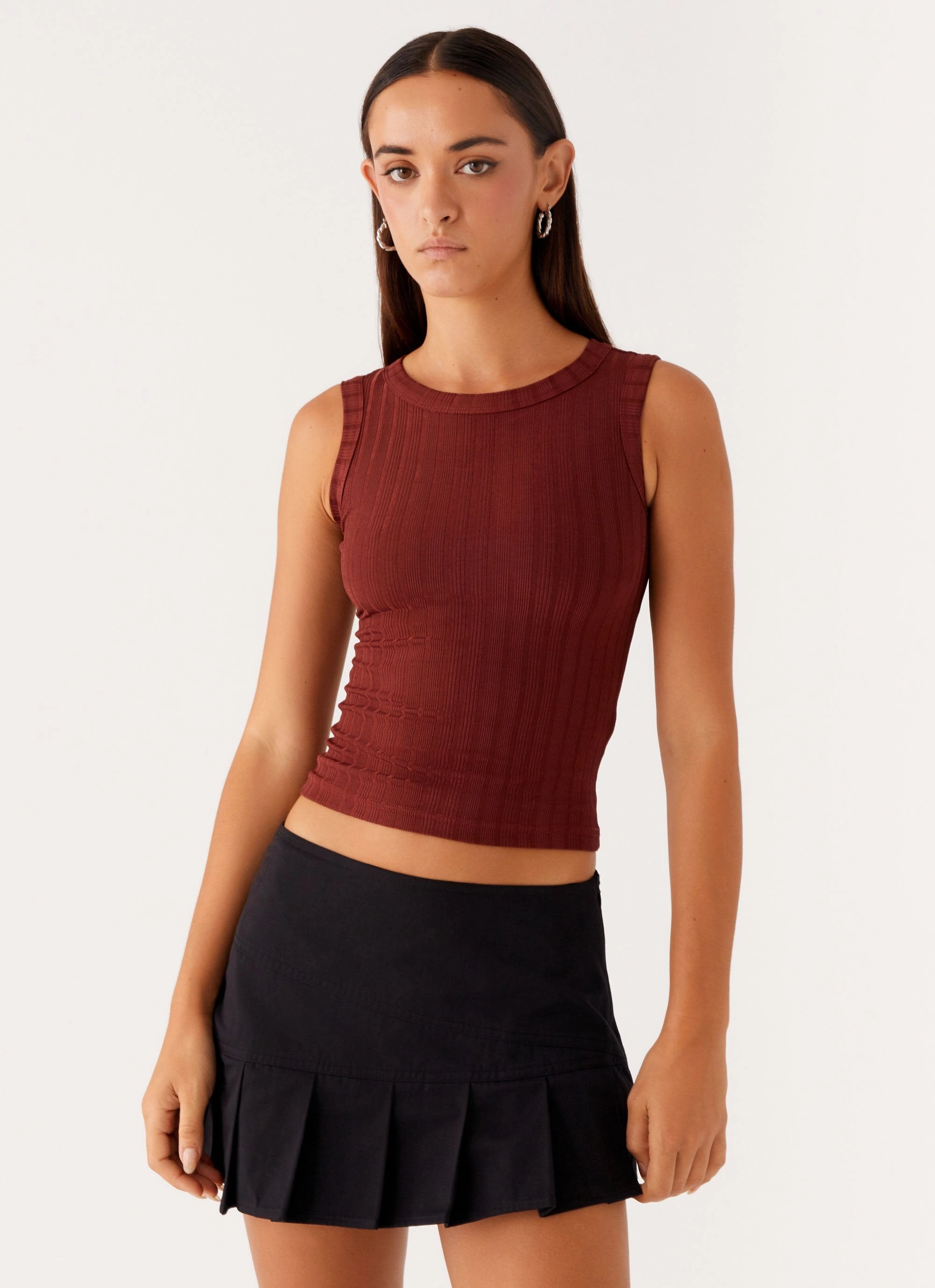 Malene Ribbed Top - Brown