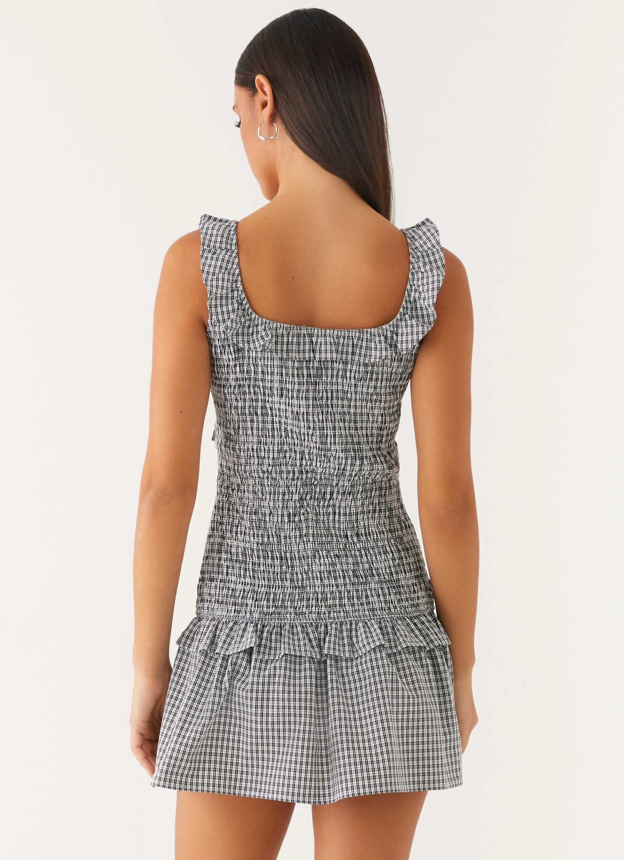 Mali Shirred Mini Dress - Checker