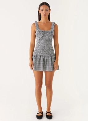 Mali Shirred Mini Dress - Checker Mali Shirred Mini Dress - Checker