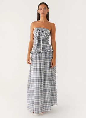 Malia Shirred Maxi Dress - Blue Grey Check Malia Shirred Maxi Dress - Blue Grey Check