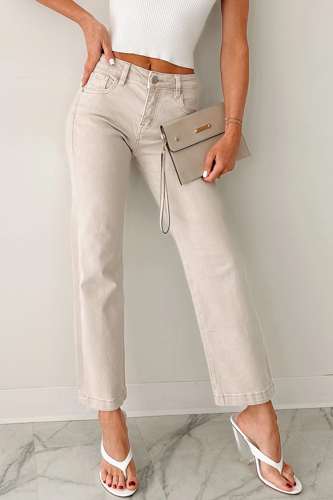 Manny Mid Rise Tummy Control Ankle Straight Risen Jeans (Almond)