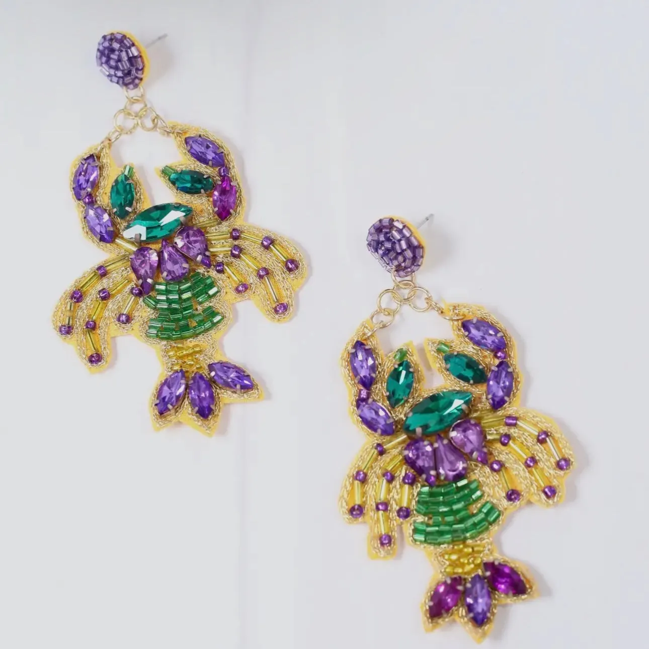 Mardi Gras Jeweled Crawfish Earrings