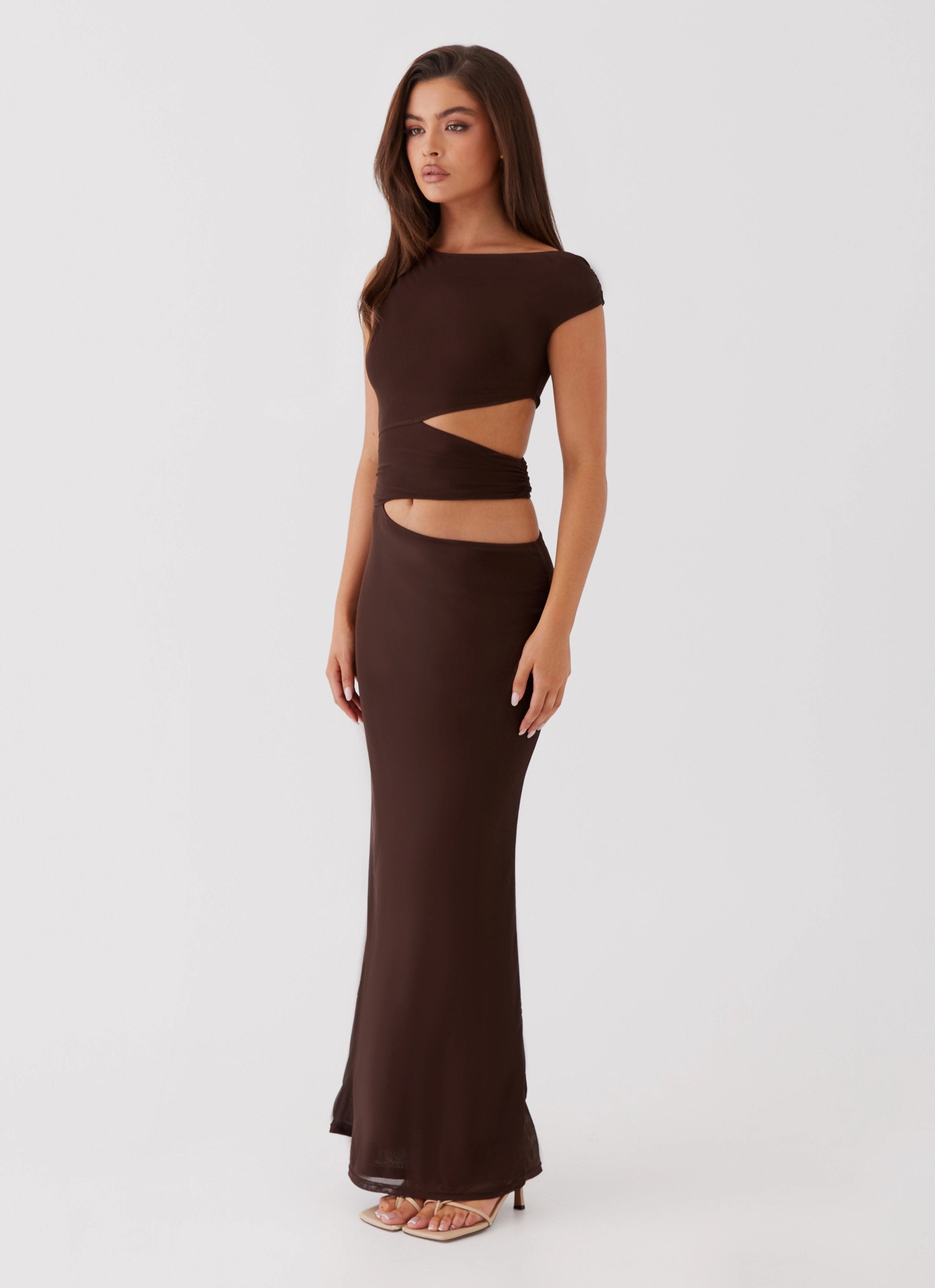 Margot One Shoulder Maxi Dress - Chocolate