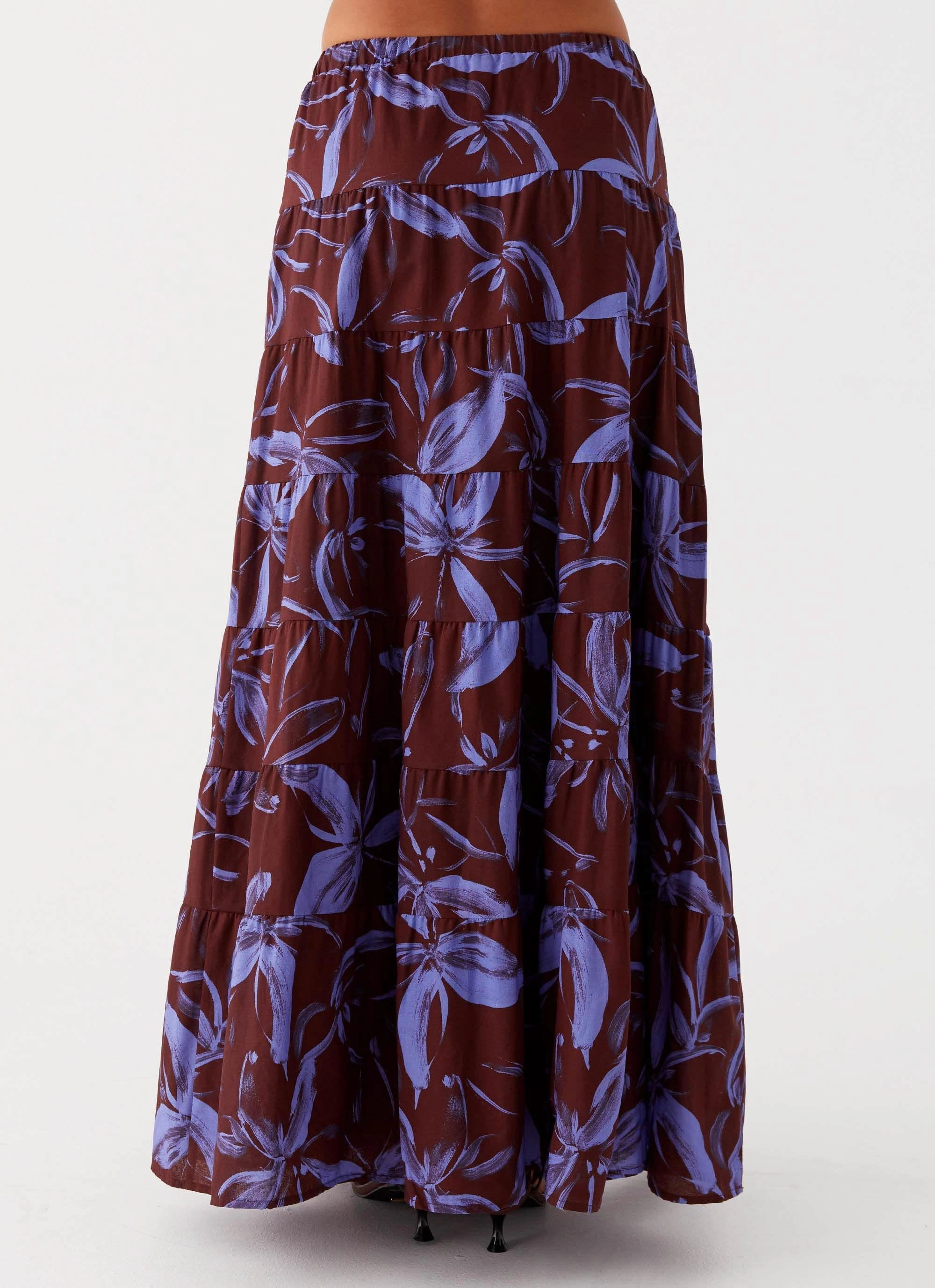 Mariella Linen Maxi Skirt - Purple Brown Floral