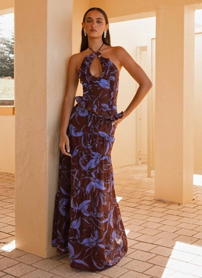 Mariella Linen Top - Purple Brown Floral Mariella Linen Top - Purple Brown Floral