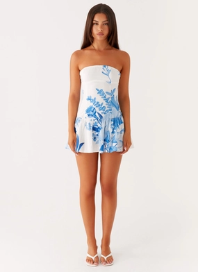 Mario Mini Dress - Blue Floral Print Mario Mini Dress - Blue Floral Print