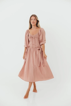 Marla Bow Detail Midi Dress in Dust Pink Marla Bow Detail Midi Dress in Dust Pink