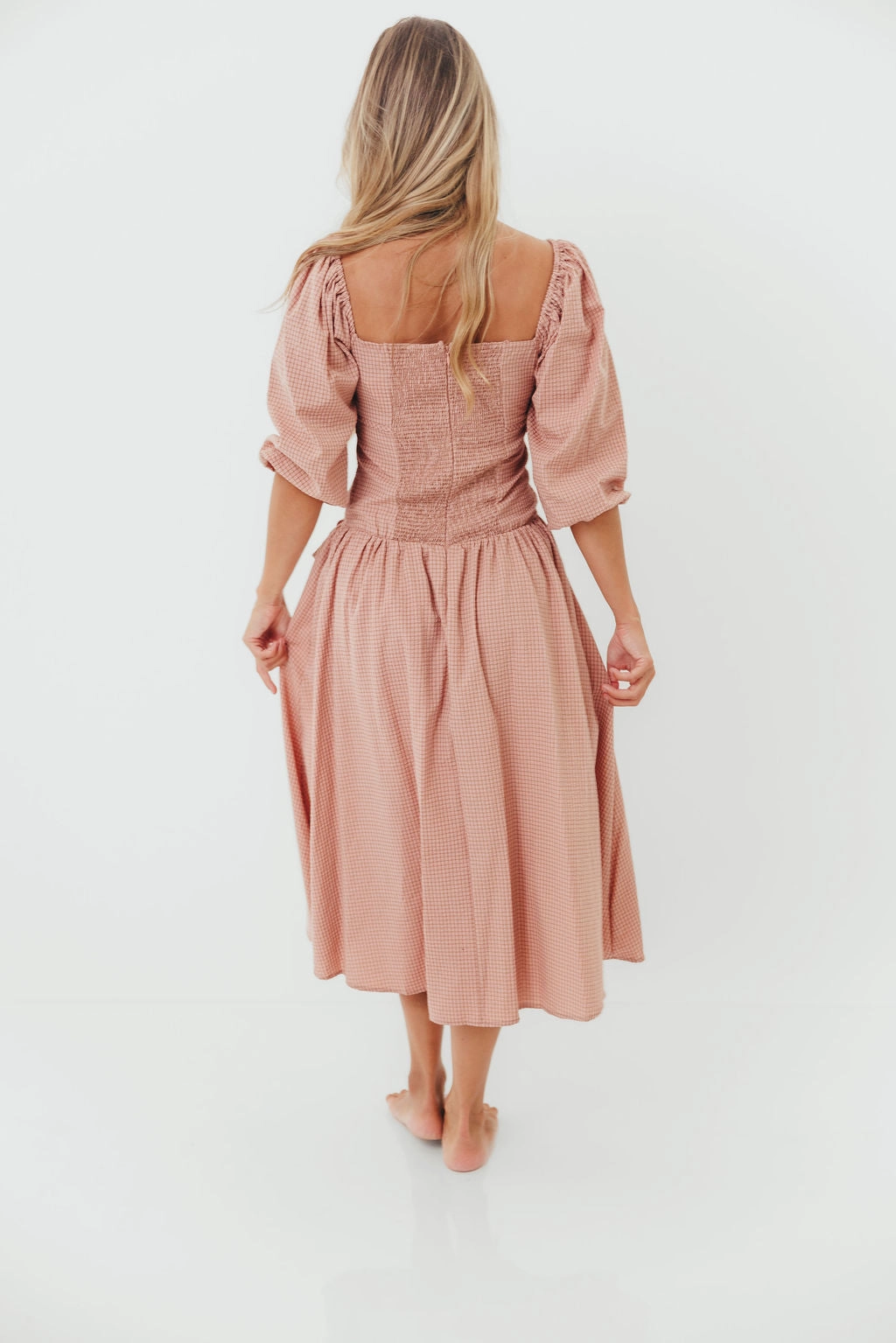 Marla Bow Detail Midi Dress in Dust Pink