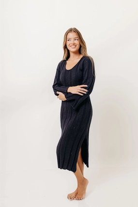 Marley 100% Cotton Midi Dress in Dark Navy Marley 100% Cotton Midi Dress in Dark Navy