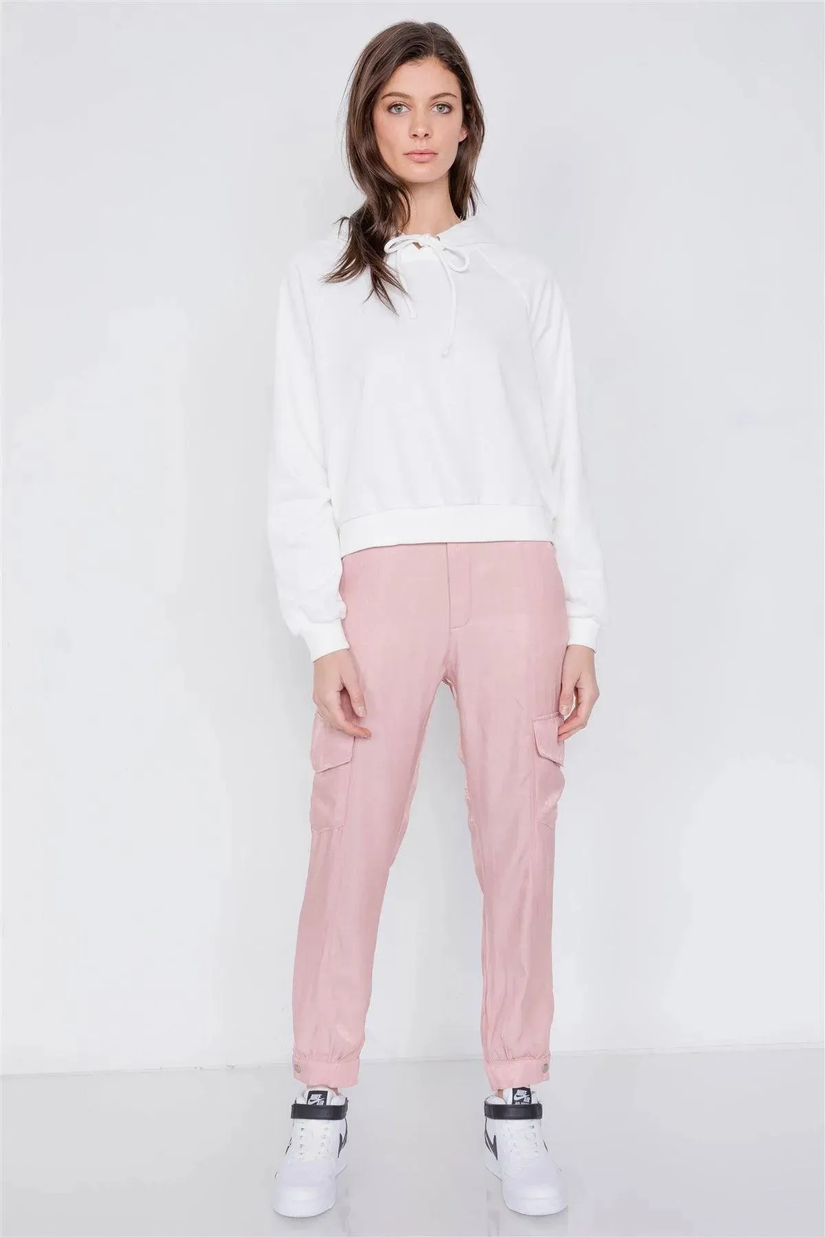 Mauve Satin Cargo Cinched Ankle Relaxed Fit Jogger /3-2-1