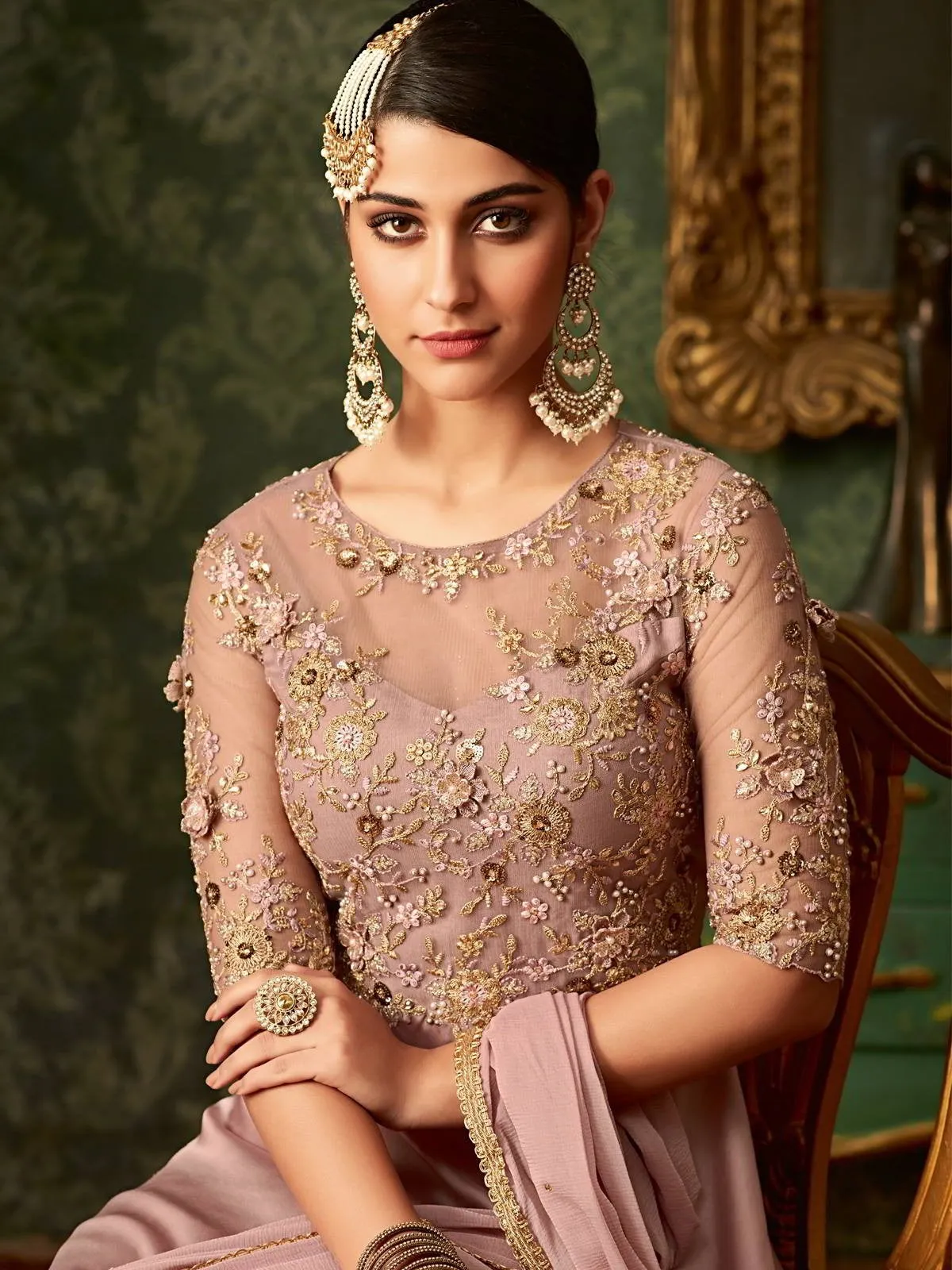 Mauve Upper Down Embroidered Anarkali Gown Suit