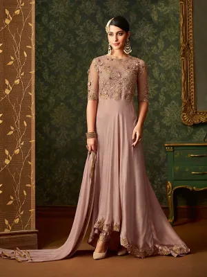 Mauve Upper Down Embroidered Anarkali Gown Suit