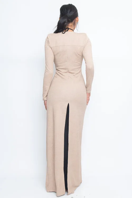 'Maxi Mogul' Long Sleeve Plunge V Neck Double Breasted Long Style Duster/ Blazer with Back Split (BE70065)