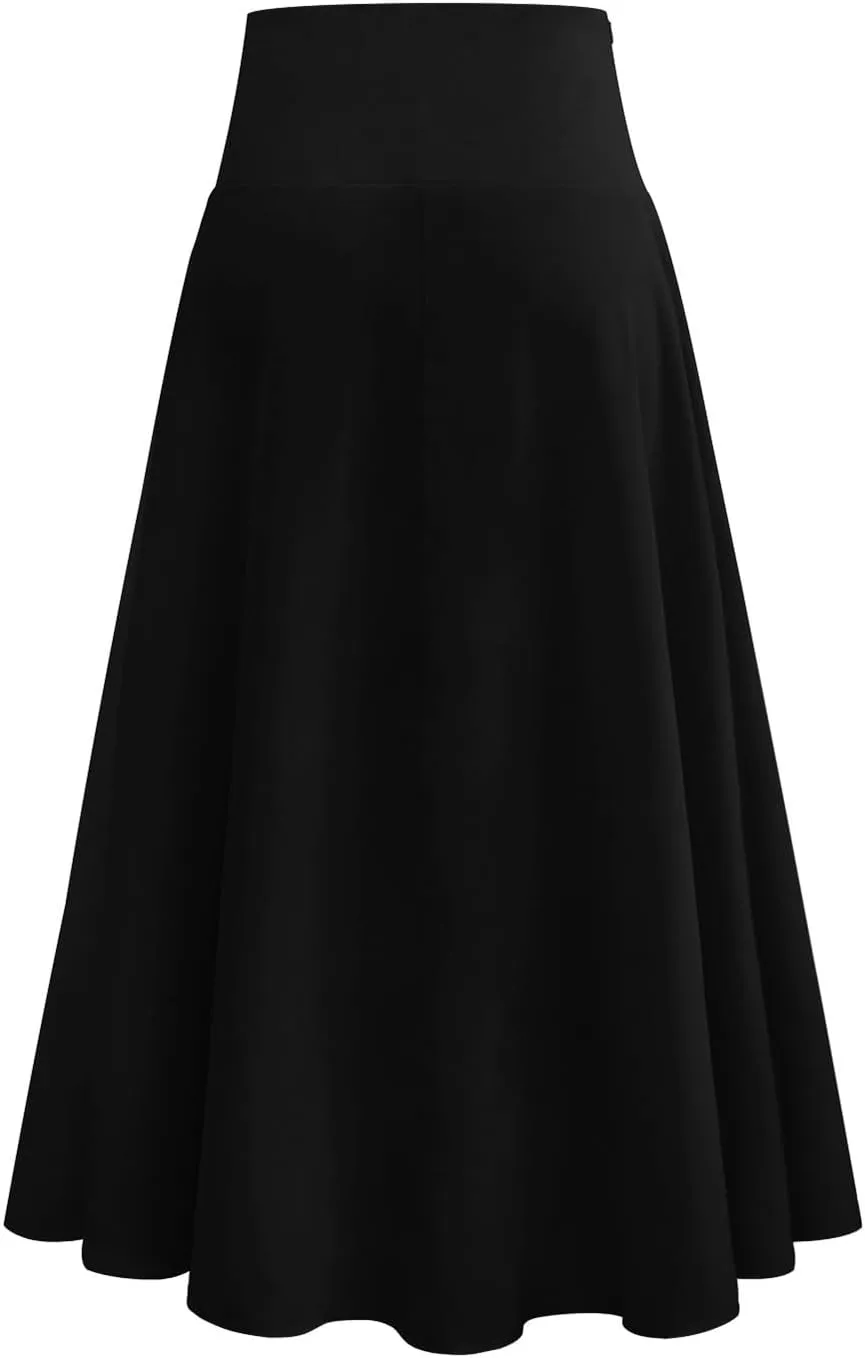 Maxi Skirt for Women High Elastic Waist Satin Summer Lightweight Ruffle Hem Long Skirts Palazzo A-Line for Going Out