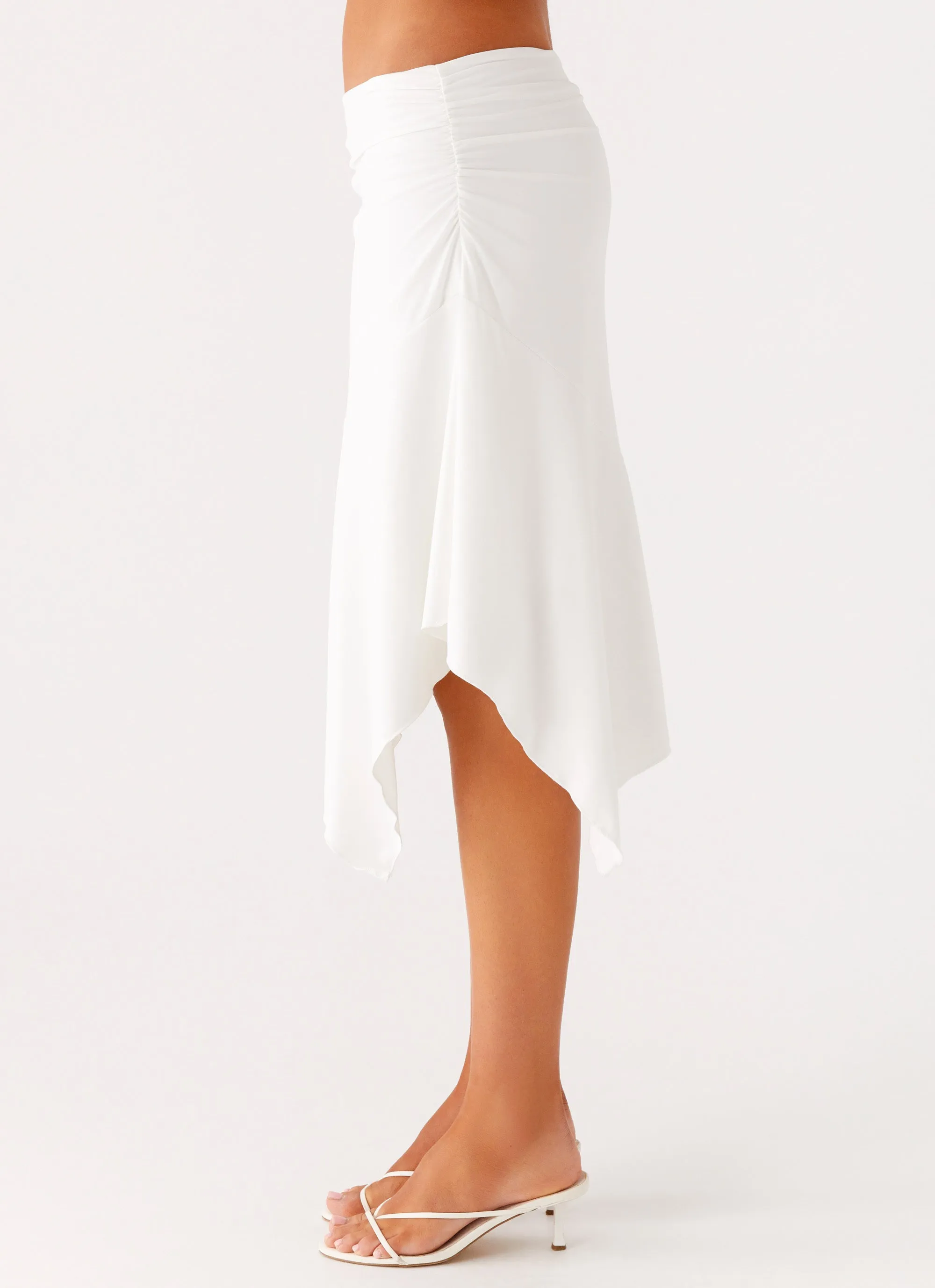 Maxina Asymmetrical Midi Skirt - White