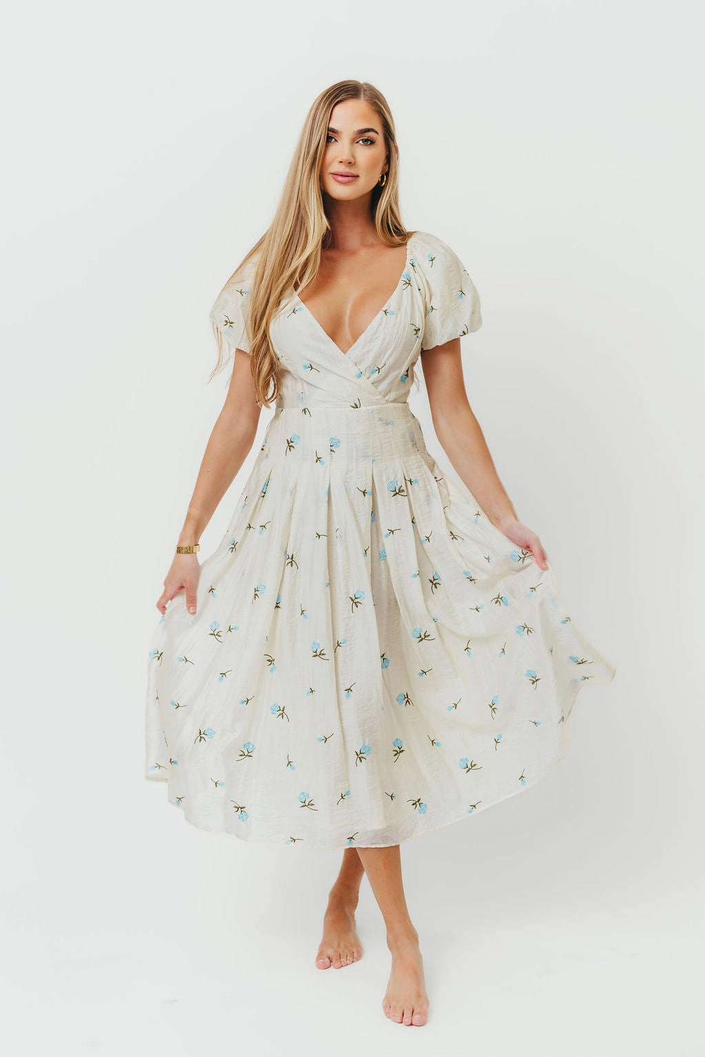 Meadow Floral Midi Dress in Ivory/Blue *Final-Sale*