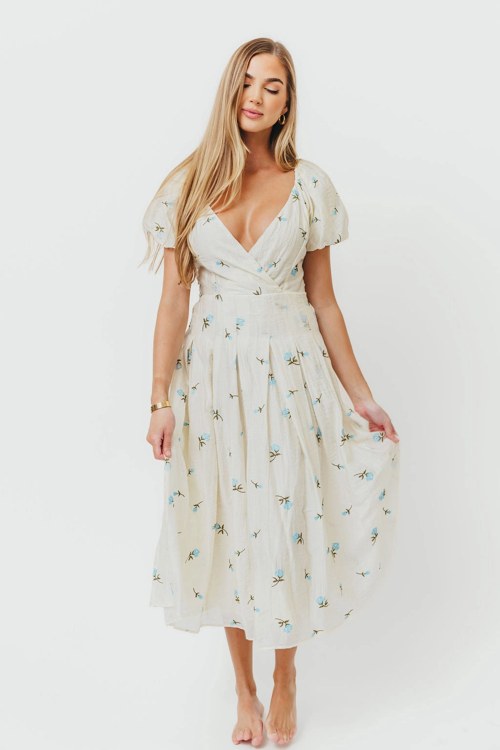 Meadow Floral Midi Dress in Ivory/Blue *Final-Sale*