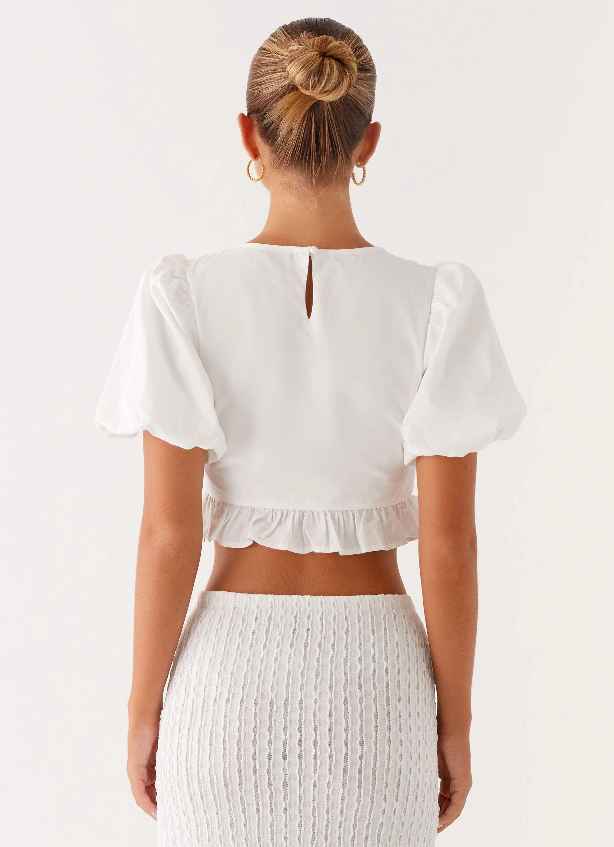 Megan Balloon Sleeve Top - White