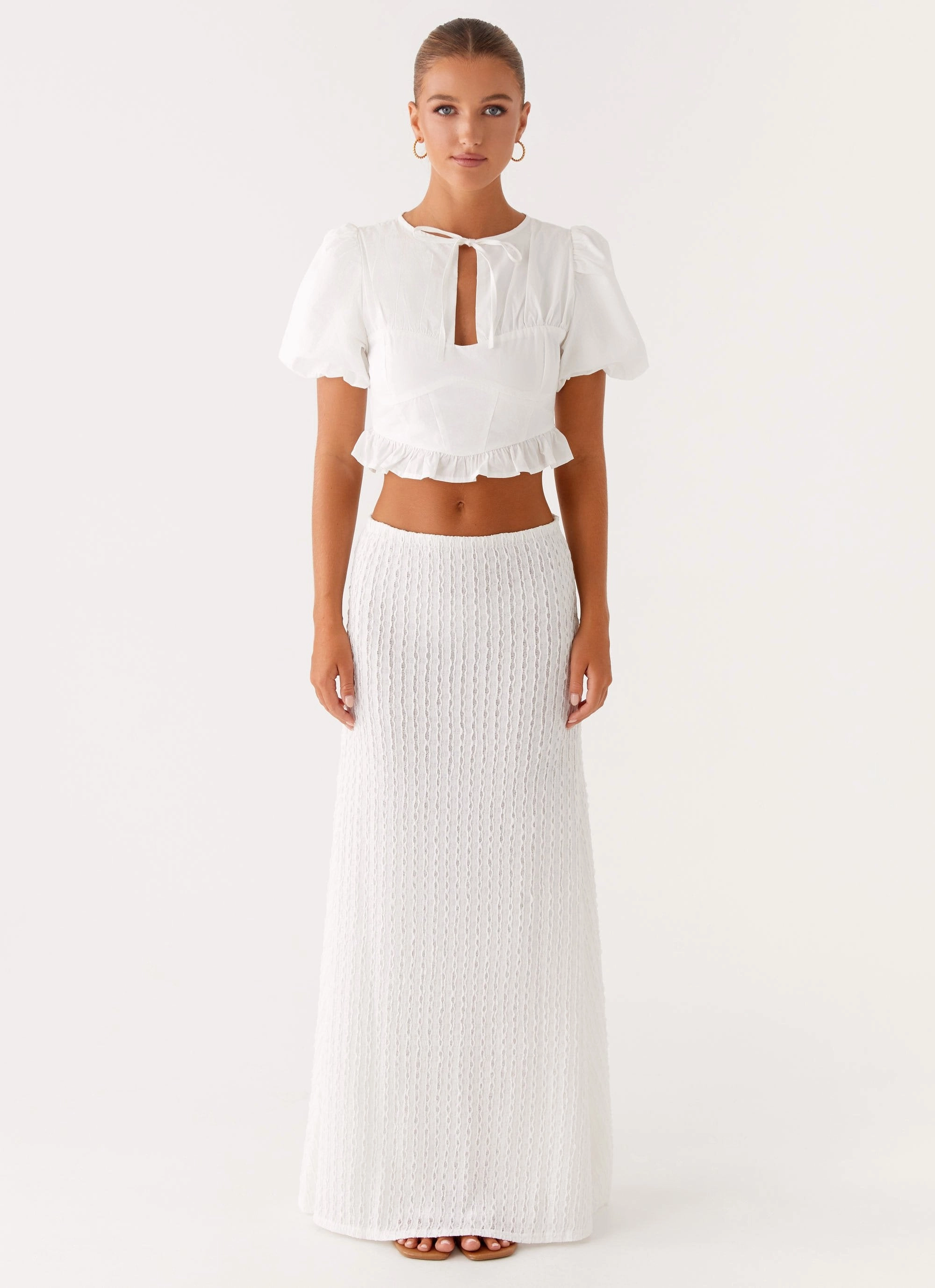 Megan Balloon Sleeve Top - White