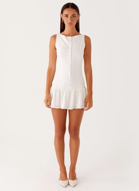 Meggie Linen Mini Dress - White Meggie Linen Mini Dress - White
